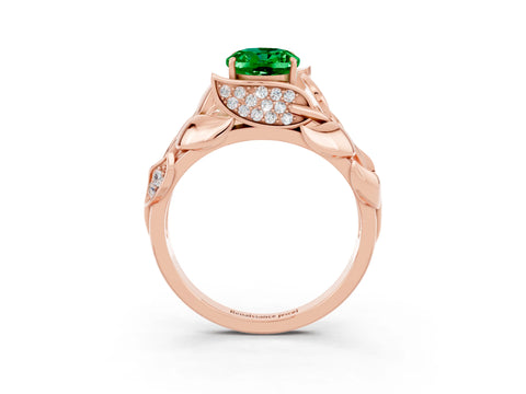 Rose gold Oval Cut Solitaire Leaf-Inspired Engagement Ring with Prong Setting_3