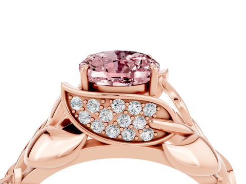 Rose gold Oval Cut Solitaire Leaf-Inspired Engagement Ring with Prong Setting_4