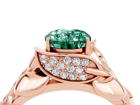 Rose gold Oval Cut Solitaire Leaf-Inspired Engagement Ring with Prong Setting_4