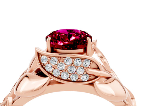 Rose gold Oval Cut Solitaire Leaf-Inspired Engagement Ring with Prong Setting_4