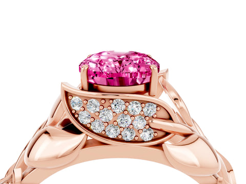 Rose gold Oval Cut Solitaire Leaf-Inspired Engagement Ring with Prong Setting_4