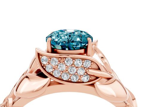 Rose gold Oval Cut Solitaire Leaf-Inspired Engagement Ring with Prong Setting_4