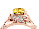 Rose gold Oval Cut Solitaire Leaf-Inspired Engagement Ring with Prong Setting_4