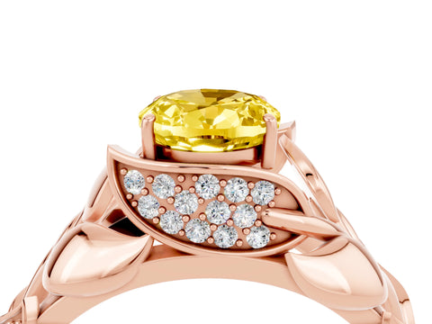 Rose gold Oval Cut Solitaire Leaf-Inspired Engagement Ring with Prong Setting_4