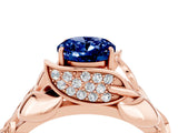 Rose gold Oval Cut Solitaire Leaf-Inspired Engagement Ring with Prong Setting_4