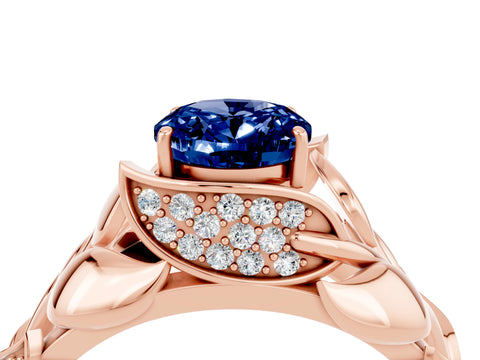 Rose gold Oval Cut Solitaire Leaf-Inspired Engagement Ring with Prong Setting_4