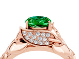 Rose gold Oval Cut Solitaire Leaf-Inspired Engagement Ring with Prong Setting_4