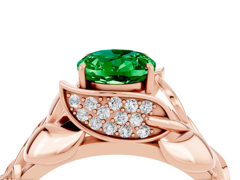 Rose gold Oval Cut Solitaire Leaf-Inspired Engagement Ring with Prong Setting_4