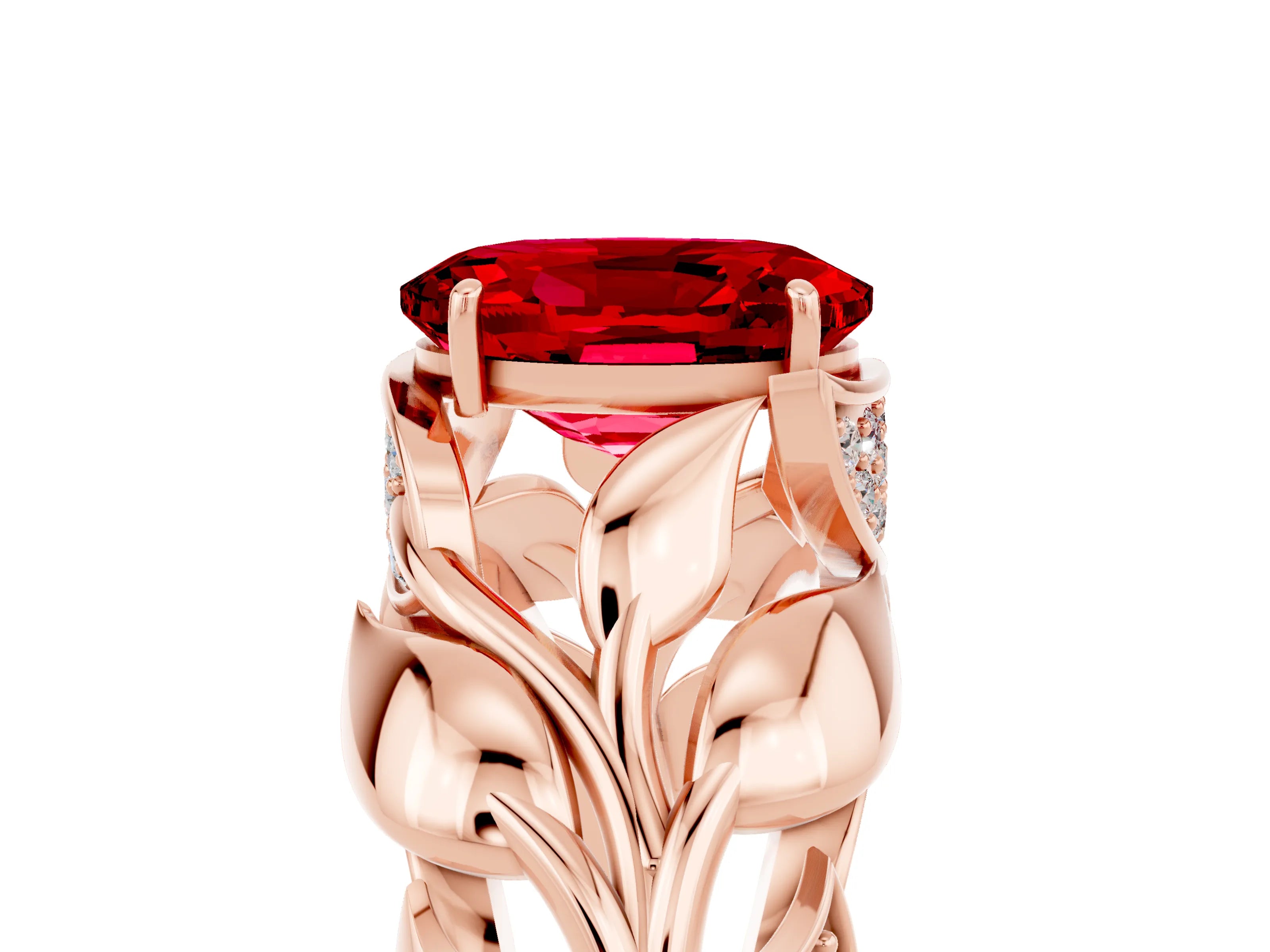 Rose gold Oval Cut Solitaire Leaf-Inspired Engagement Ring with Prong Setting_5