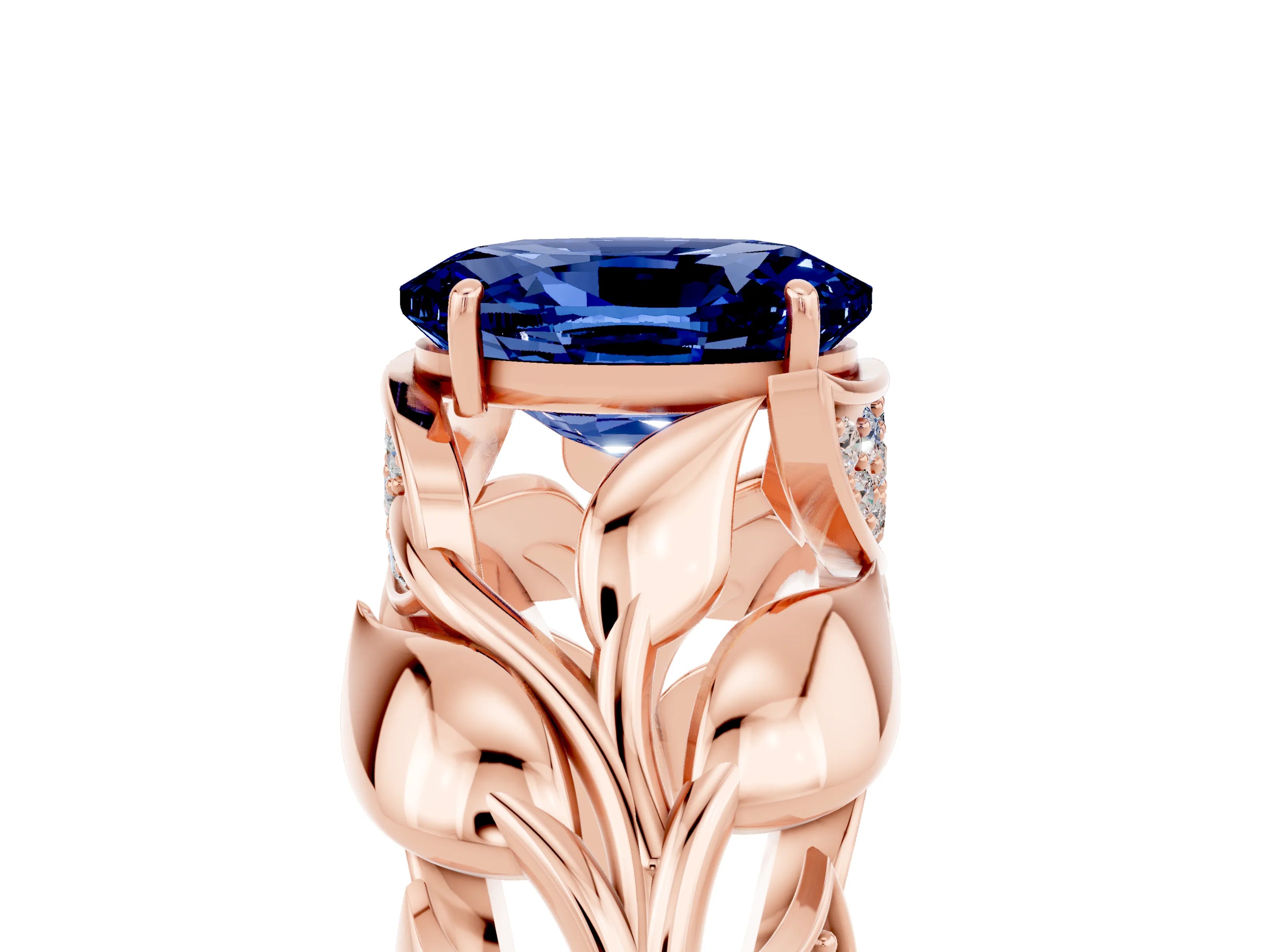 Rose gold Oval Cut Solitaire Leaf-Inspired Engagement Ring with Prong Setting_5