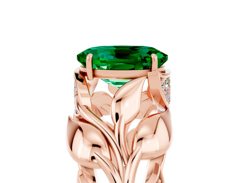 Rose gold Oval Cut Solitaire Leaf-Inspired Engagement Ring with Prong Setting_5