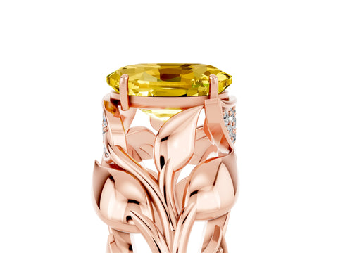 Rose gold Oval Cut Solitaire Leaf-Inspired Engagement Ring with Prong Setting_5