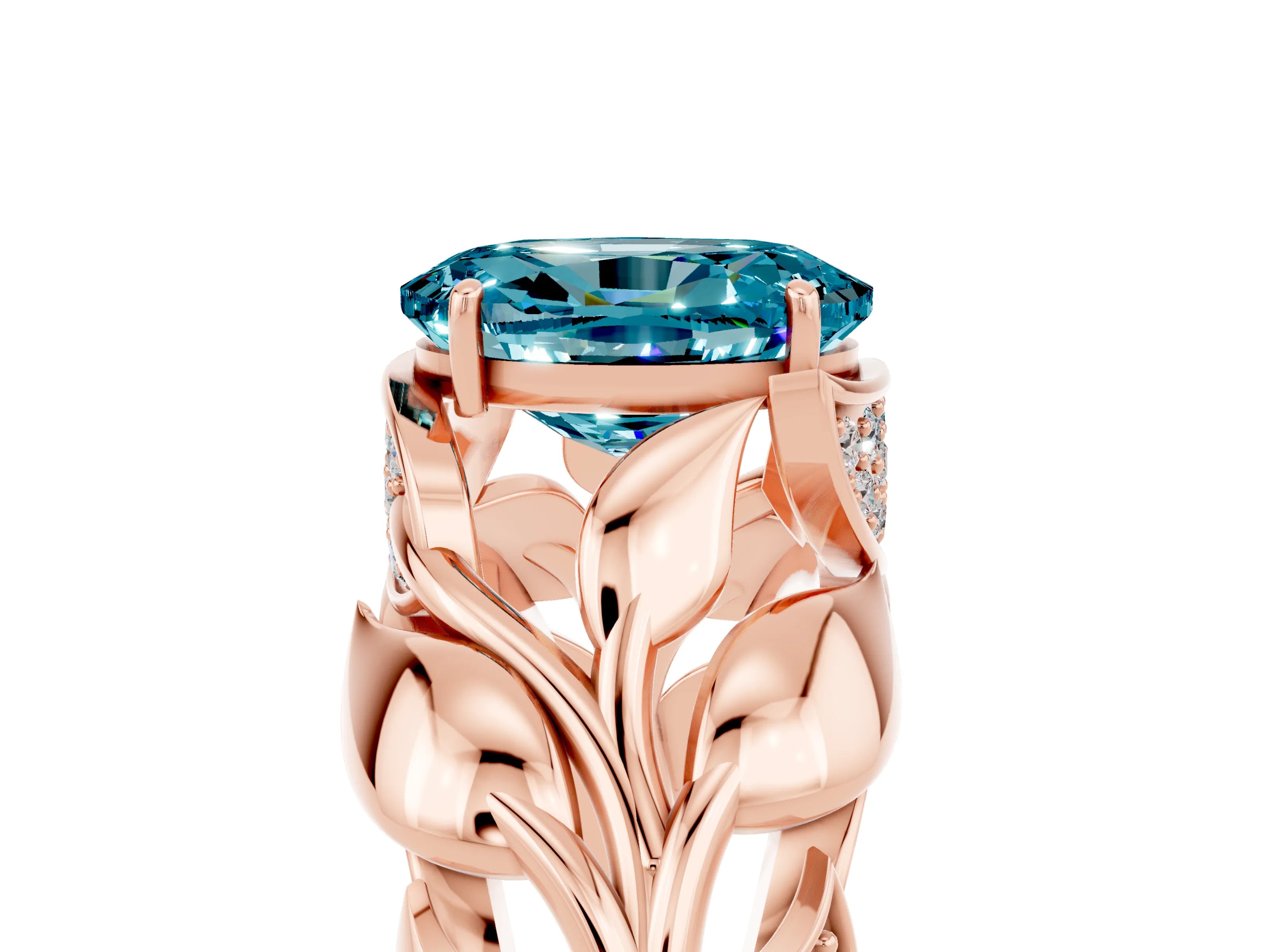 Rose gold Oval Cut Solitaire Leaf-Inspired Engagement Ring with Prong Setting_5