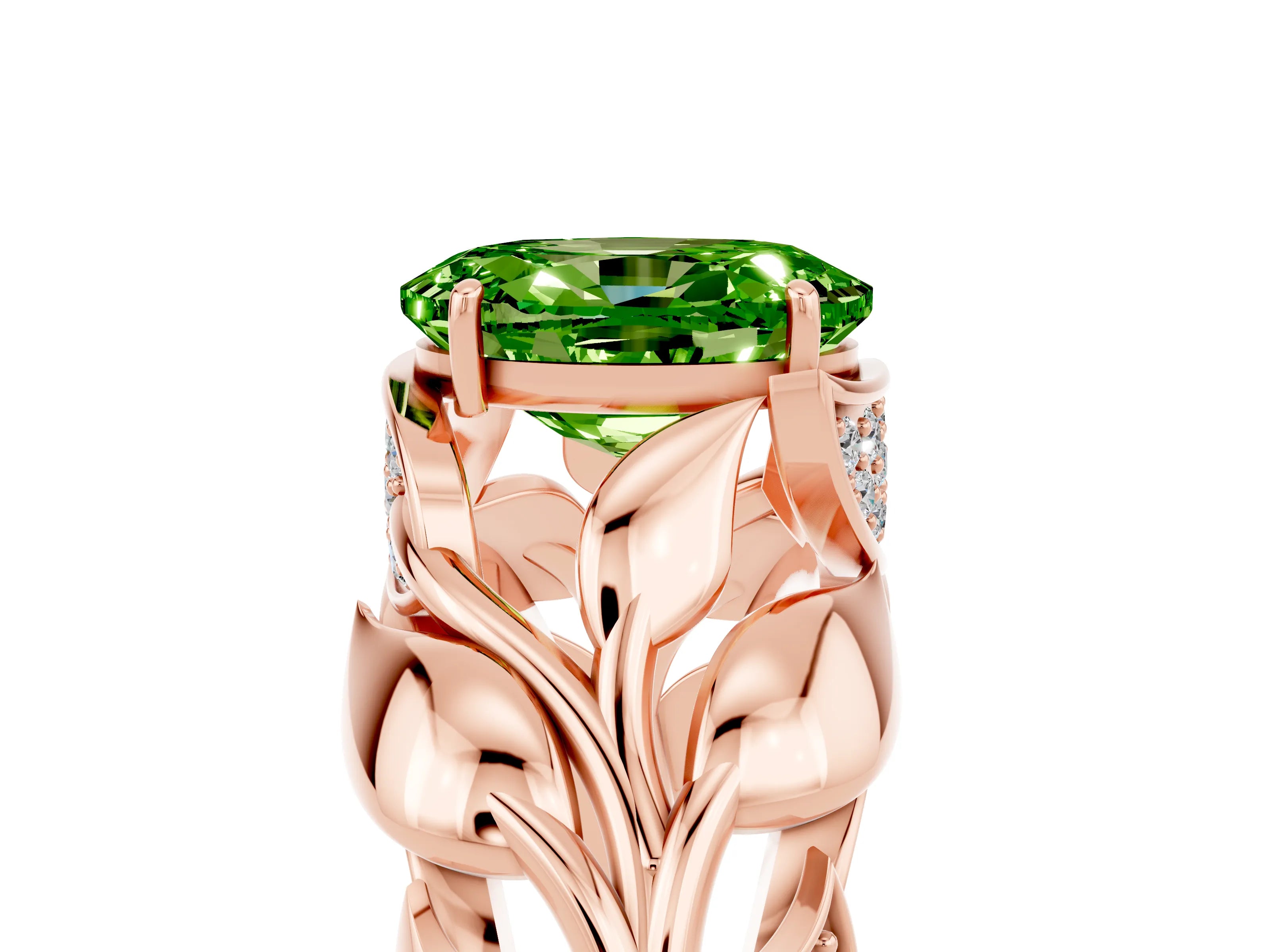 Rose gold Oval Cut Solitaire Leaf-Inspired Engagement Ring with Prong Setting_5
