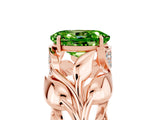 Rose gold Oval Cut Solitaire Leaf-Inspired Engagement Ring with Prong Setting_5