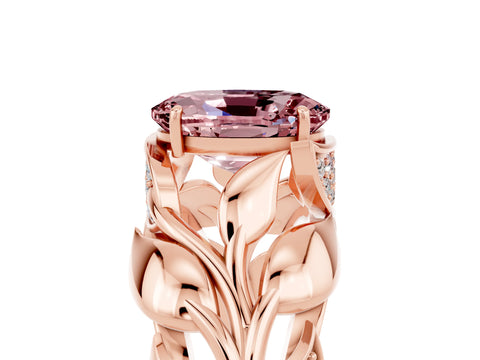 Rose gold Oval Cut Solitaire Leaf-Inspired Engagement Ring with Prong Setting_5