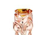 Rose gold Oval Cut Solitaire Leaf-Inspired Engagement Ring with Prong Setting_5