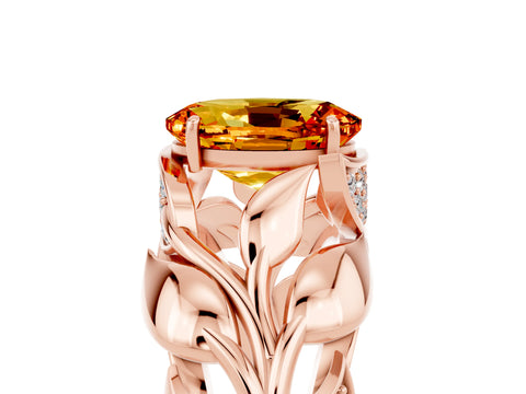 Rose gold Oval Cut Solitaire Leaf-Inspired Engagement Ring with Prong Setting_5