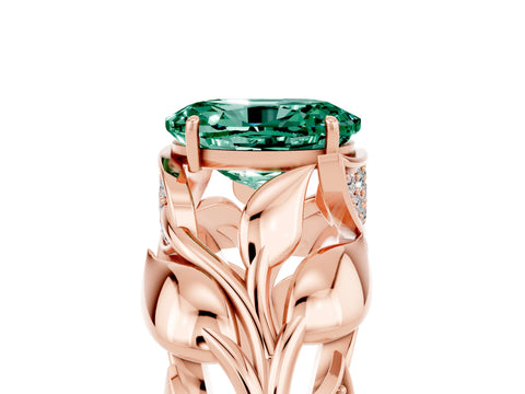 Rose gold Oval Cut Solitaire Leaf-Inspired Engagement Ring with Prong Setting_5