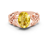 Rose gold Oval Cut Solitaire Leaf-Inspired Engagement Ring with Prong Setting