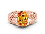 Rose gold Oval Cut Solitaire Leaf-Inspired Engagement Ring with Prong Setting
