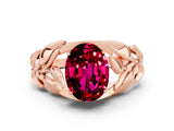 Rose gold Oval Cut Solitaire Leaf-Inspired Engagement Ring with Prong Setting