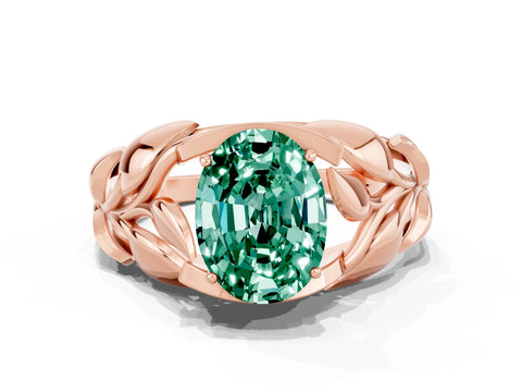 Rose gold Oval Cut Solitaire Leaf-Inspired Engagement Ring with Prong Setting