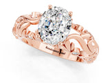 Rose gold Oval Cut Solitaire Moissanite Leaf-Inspired Vine Band Ring with Prong Setting_1