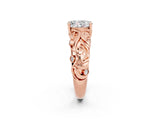 Rose gold Oval Cut Solitaire Moissanite Leaf-Inspired Vine Band Ring with Prong Setting_2