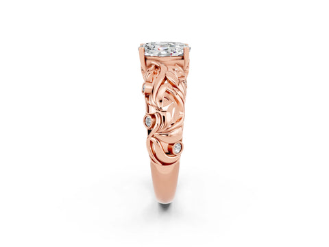 Rose gold Oval Cut Solitaire Moissanite Leaf-Inspired Vine Band Ring with Prong Setting_2