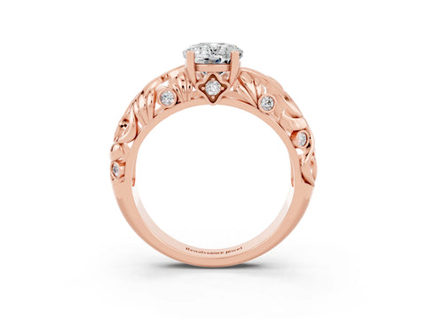 Rose gold Oval Cut Solitaire Moissanite Leaf-Inspired Vine Band Ring with Prong Setting_3