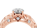 Rose gold Oval Cut Solitaire Moissanite Leaf-Inspired Vine Band Ring with Prong Setting_4