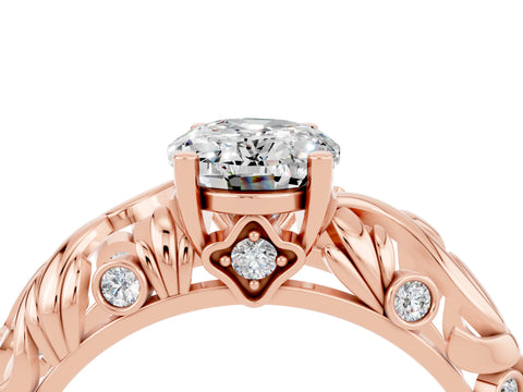Rose gold Oval Cut Solitaire Moissanite Leaf-Inspired Vine Band Ring with Prong Setting_4