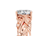 Rose gold Oval Cut Solitaire Moissanite Leaf-Inspired Vine Band Ring with Prong Setting_5