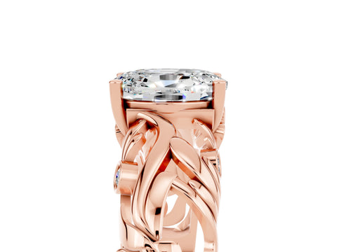 Rose gold Oval Cut Solitaire Moissanite Leaf-Inspired Vine Band Ring with Prong Setting_5