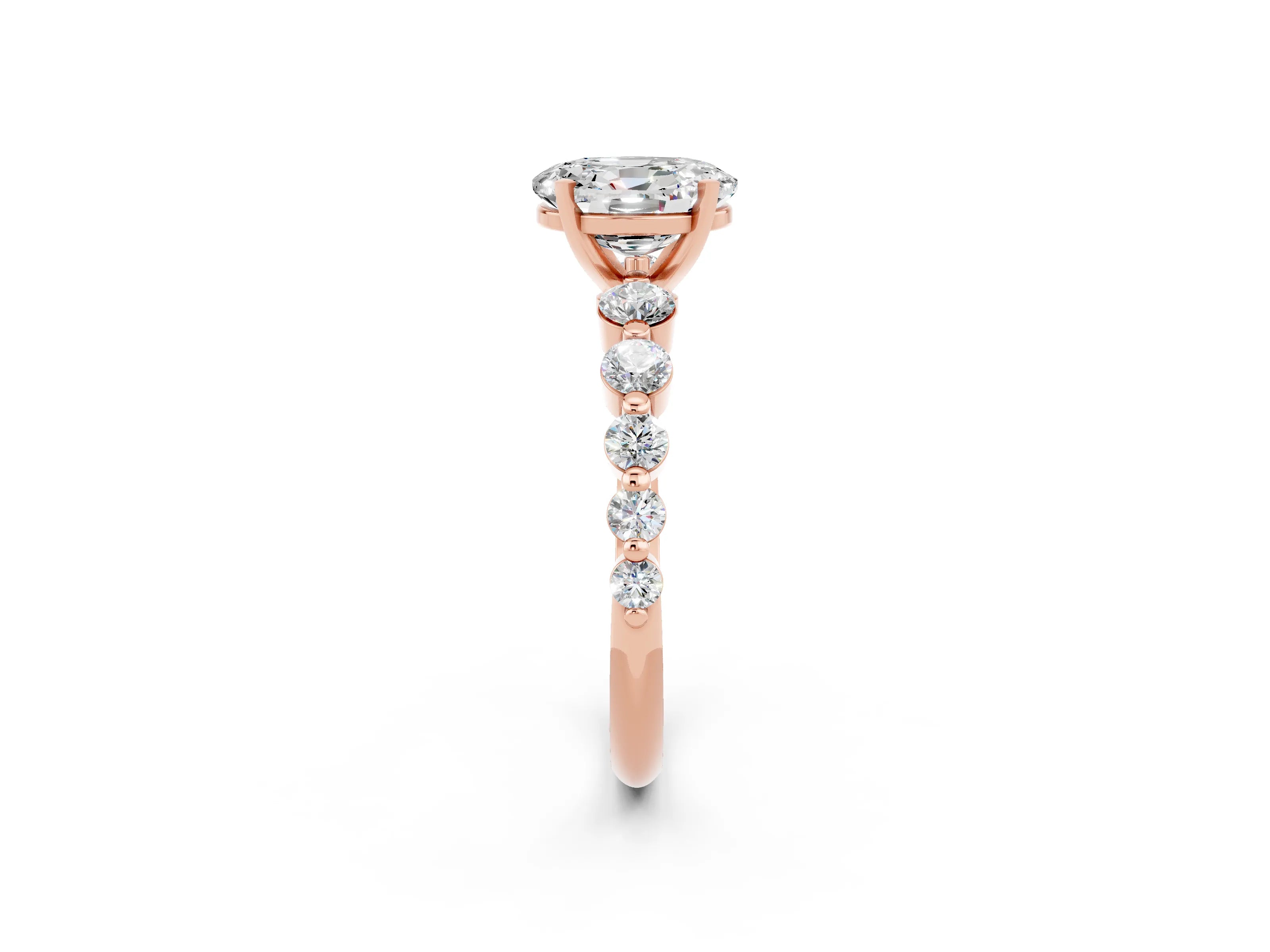 Rose gold Oval Cut Solitaire Moissanite Ring with Pave Band and Four-Prong Setting_2