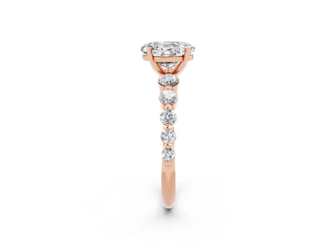 Rose gold Oval Cut Solitaire Moissanite Ring with Pave Band and Four-Prong Setting_2