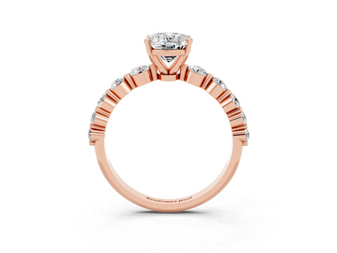 Rose gold Oval Cut Solitaire Moissanite Ring with Pave Band and Four-Prong Setting_3