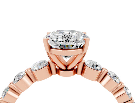 Rose gold Oval Cut Solitaire Moissanite Ring with Pave Band and Four-Prong Setting_4