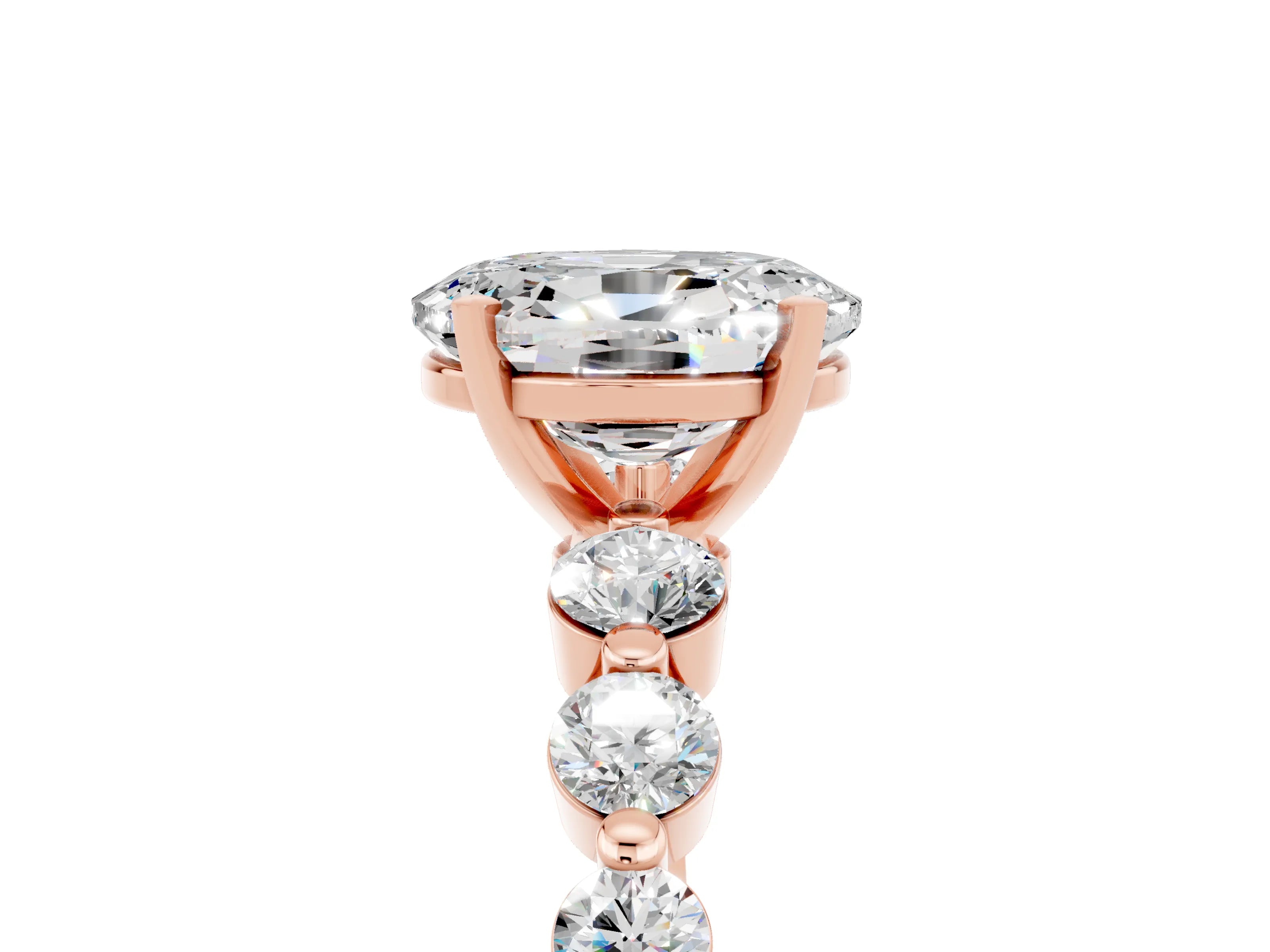 Rose gold Oval Cut Solitaire Moissanite Ring with Pave Band and Four-Prong Setting_5