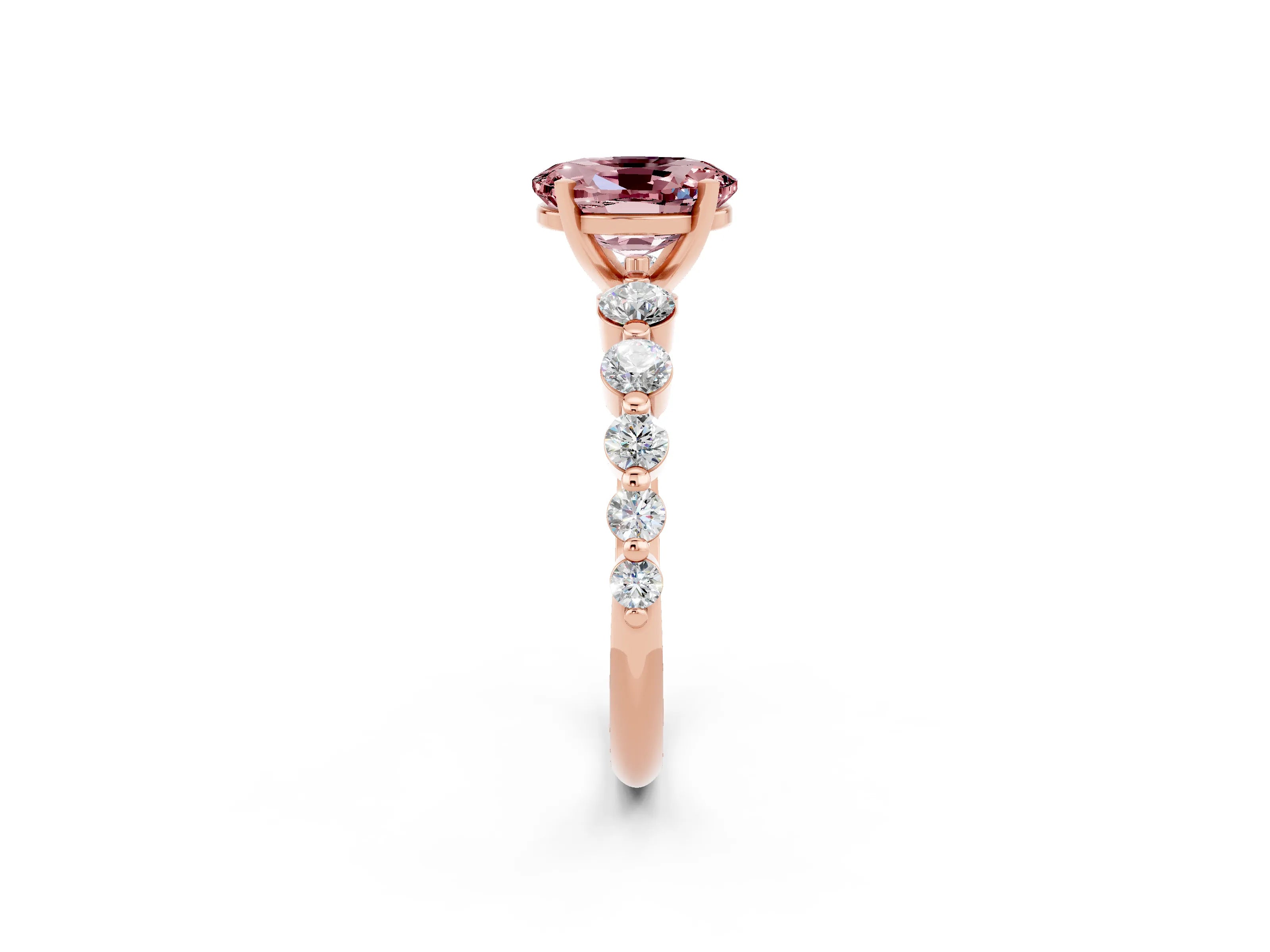 Rose gold Oval Cut Solitaire Morganite Ring with Pave Band and Four-Prong Setting_2