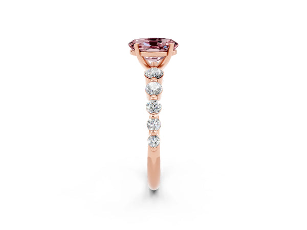 Rose gold Oval Cut Solitaire Morganite Ring with Pave Band and Four-Prong Setting