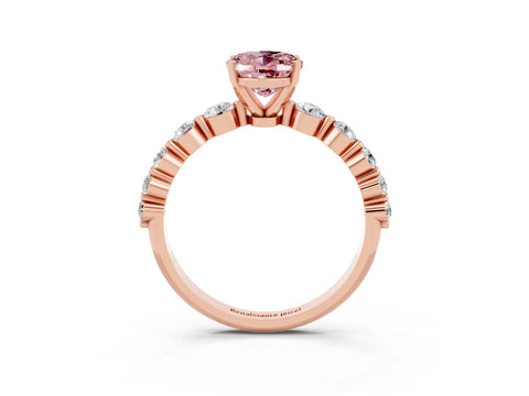 Rose gold Oval Cut Solitaire Morganite Ring with Pave Band and Four-Prong Setting_3
