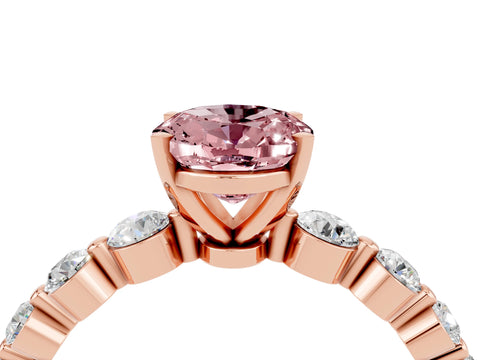 Rose gold Oval Cut Solitaire Morganite Ring with Pave Band and Four-Prong Setting_4