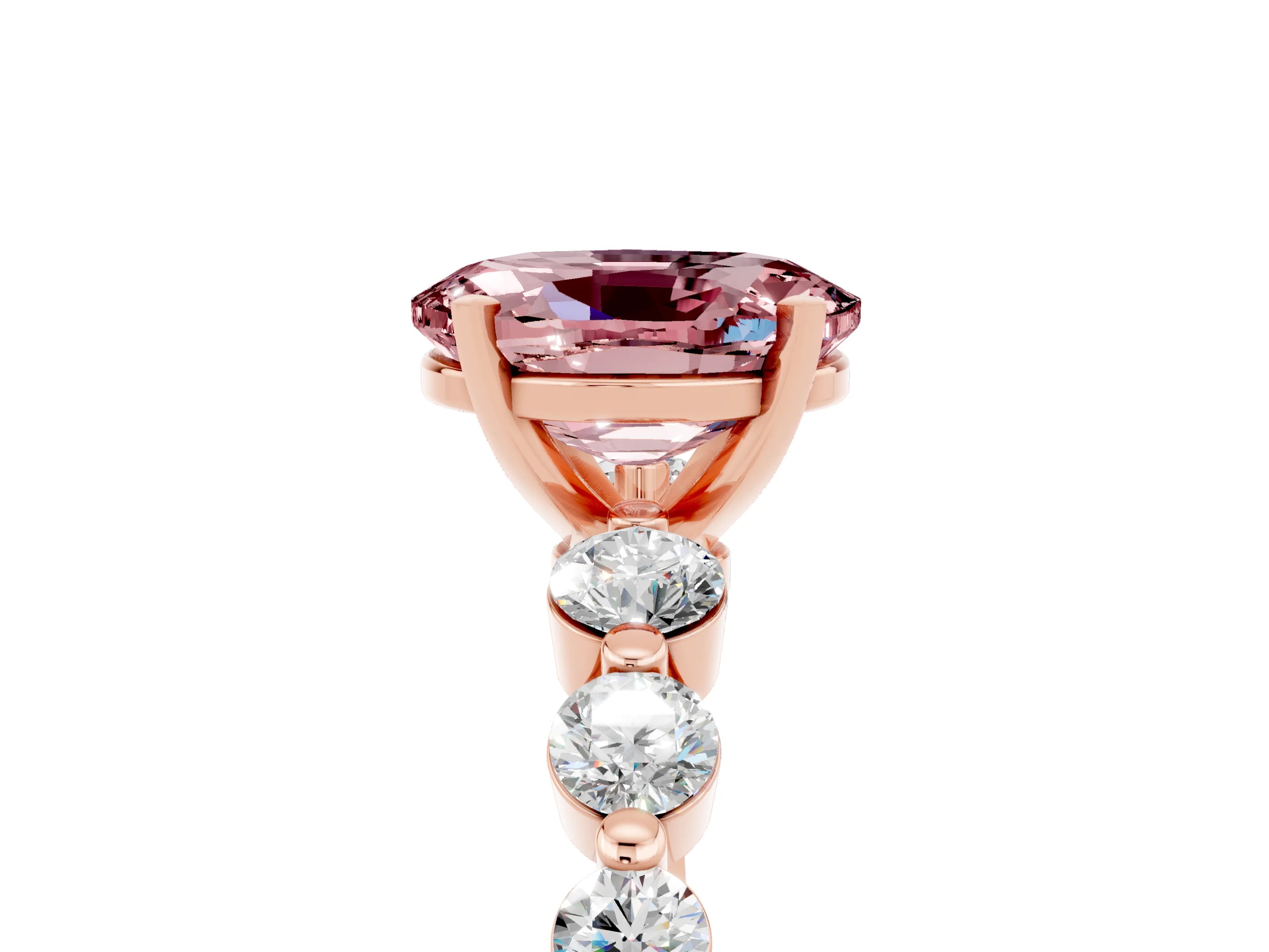 Rose gold Oval Cut Solitaire Morganite Ring with Pave Band and Four-Prong Setting_5
