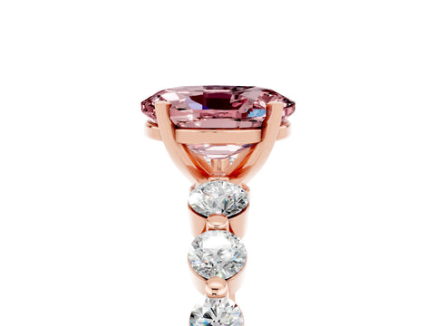 Rose gold Oval Cut Solitaire Morganite Ring with Pave Band and Four-Prong Setting_5