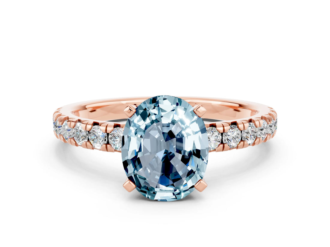 Rose gold Oval Cut Solitaire Pave Diamond Engagement Ring with Four-Prong Setting