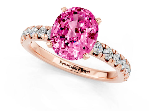 Rose gold Oval Cut Solitaire Pave Diamond Engagement Ring with Four-Prong Setting_1