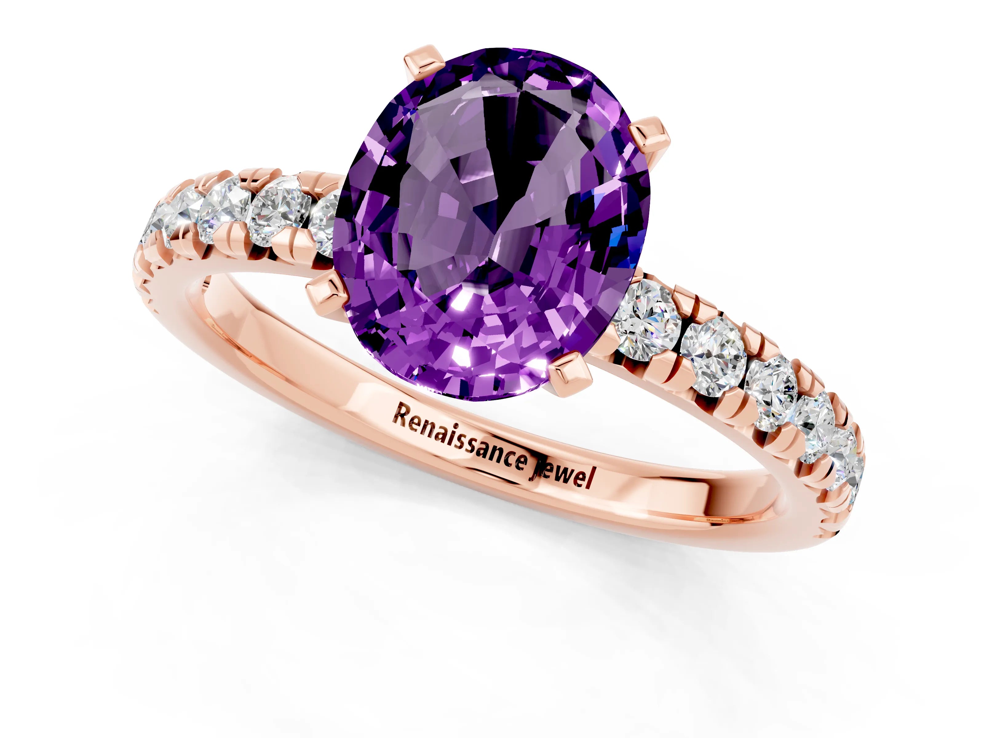 Rose gold Oval Cut Solitaire Pave Diamond Engagement Ring with Four-Prong Setting_1