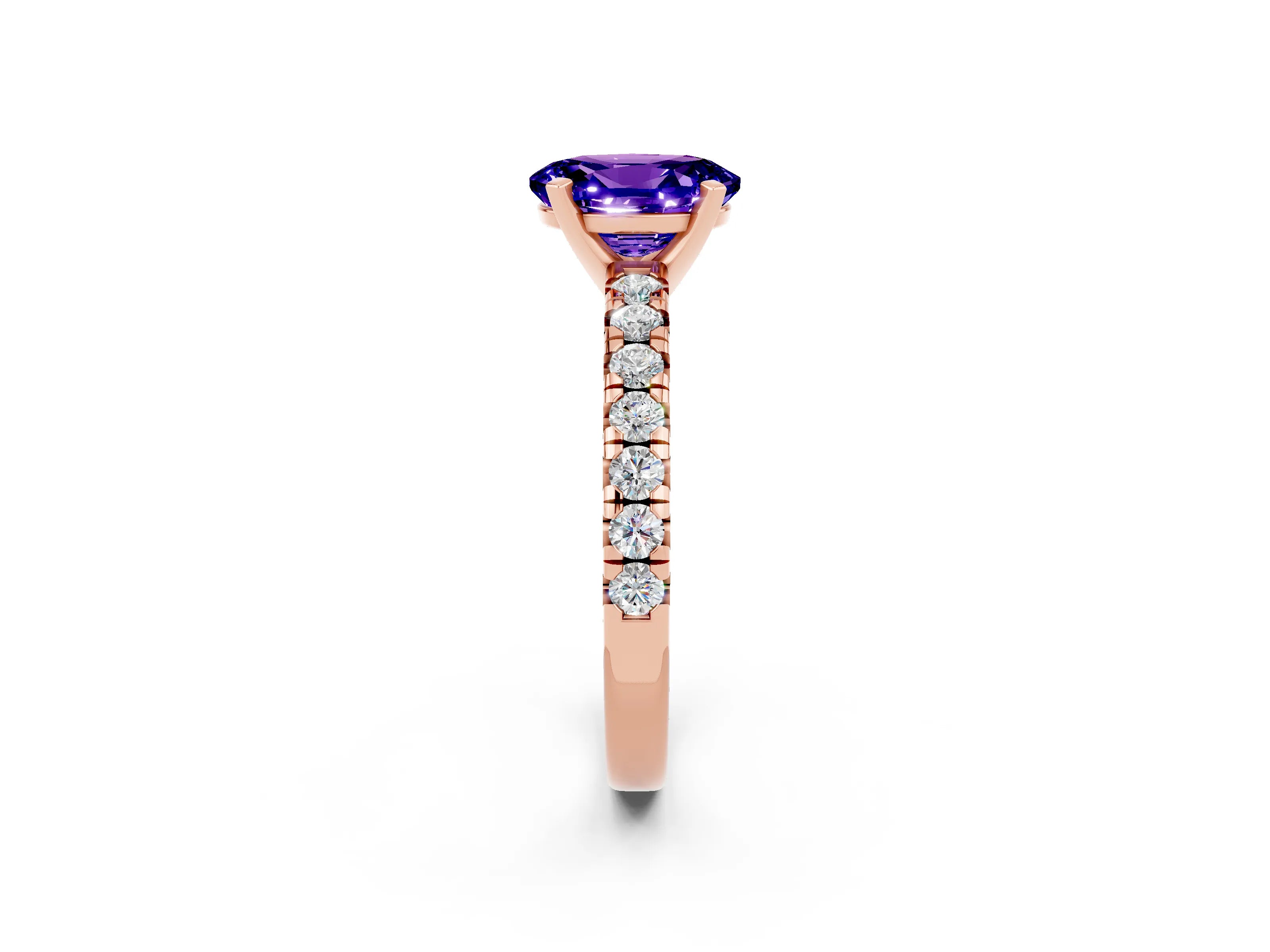 Rose gold Oval Cut Solitaire Pave Diamond Engagement Ring with Four-Prong Setting_2